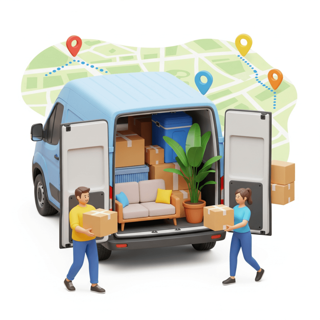 Camión de mudanzas compartidas optimizando ruta para ahorrar en tu mudanza 2026